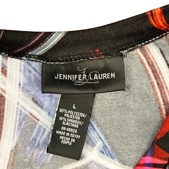 Jennifer Lauren Top Large Colorful Abstract Brushstroke Ruched Tee V Neck Shirt - Picture 6 of 9